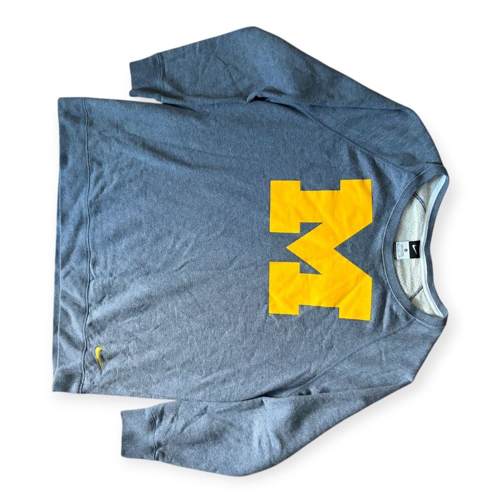 Nike Michigan Wolverines Block M Crewneck Sweatshirt Dark Gray Maize Men's XL